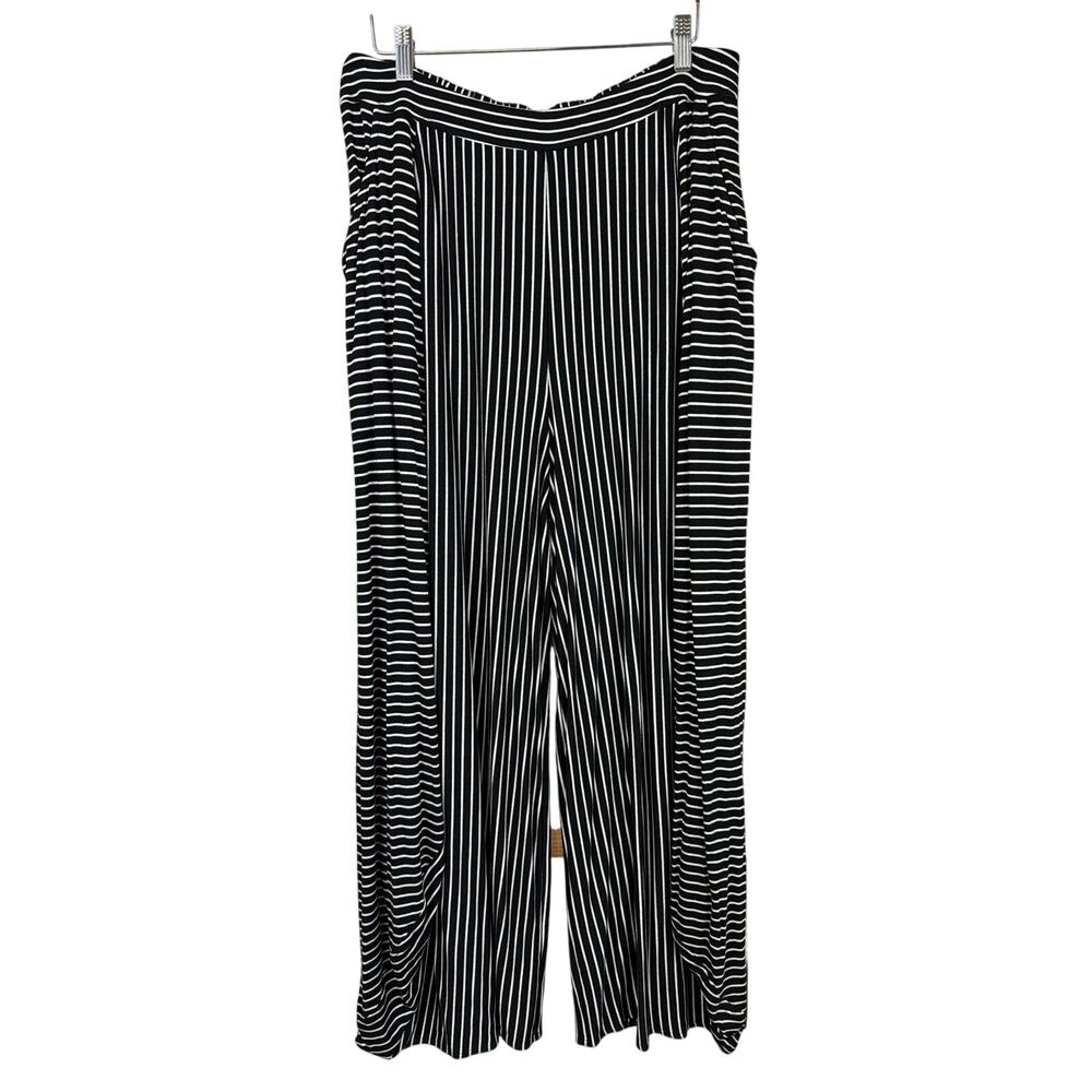 NWT Comfy USA Black White Striped Wide Leg Lounge Pants Size 1X Made in USA